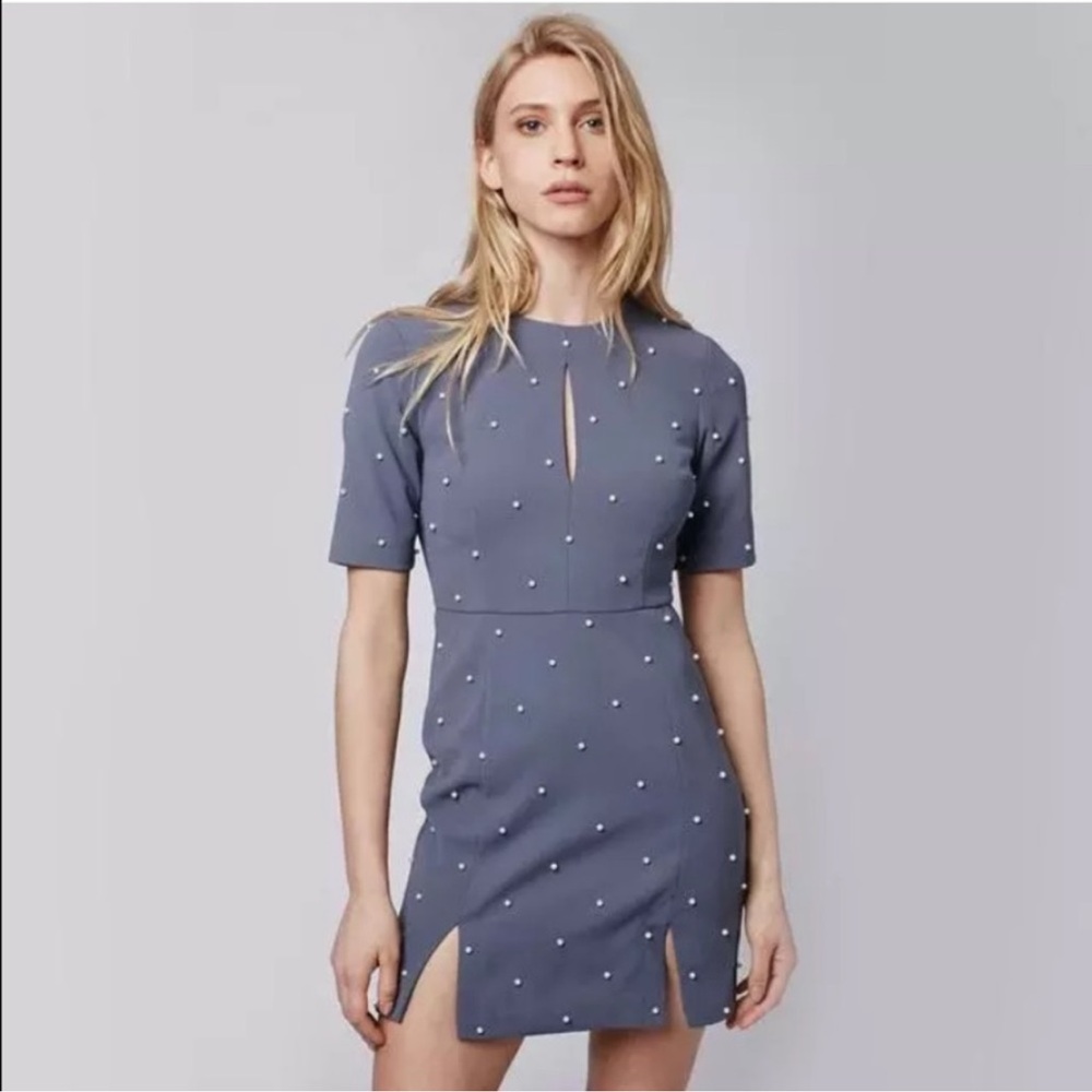 Topshop NWT Pearl Embellished Gray Dress with Keyhole Opening Size 6